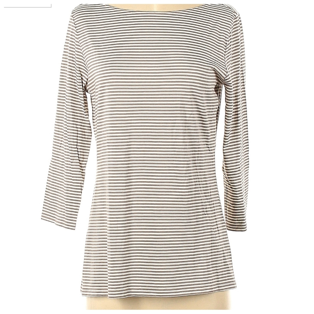 Garnet Hill Brown Striped Longline Boatneck Tunic Boxy Size XL